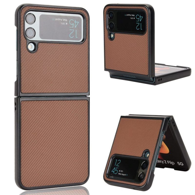 Telefoonhoesje voor Samsung Galaxy Z Flip 4 Folio-hoesje Koolstofvezeltextuur Met Leereffect