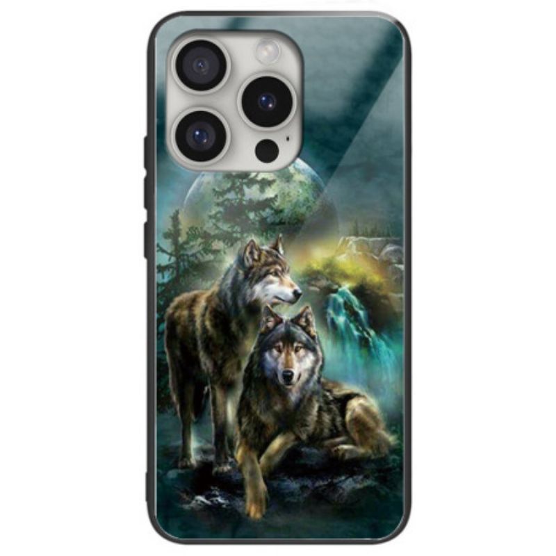 Case Hoesje iPhone 16 Pro Max Telefoonhoesje Wolven Van Gehard Glas