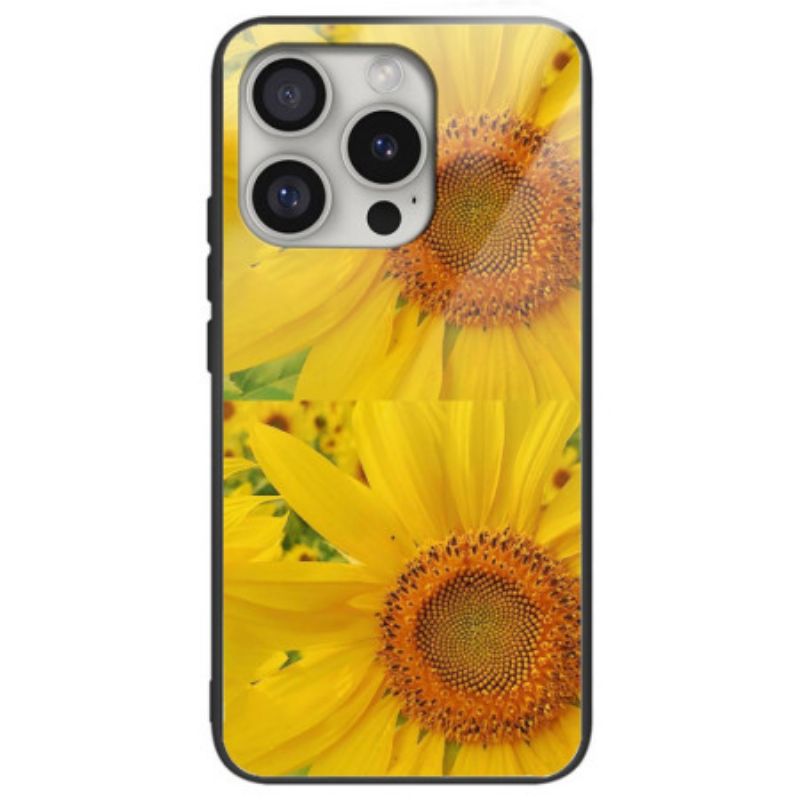 Cover Hoesje iPhone 16 Pro Max Telefoonhoesje Zonnebloem Gehard Glas