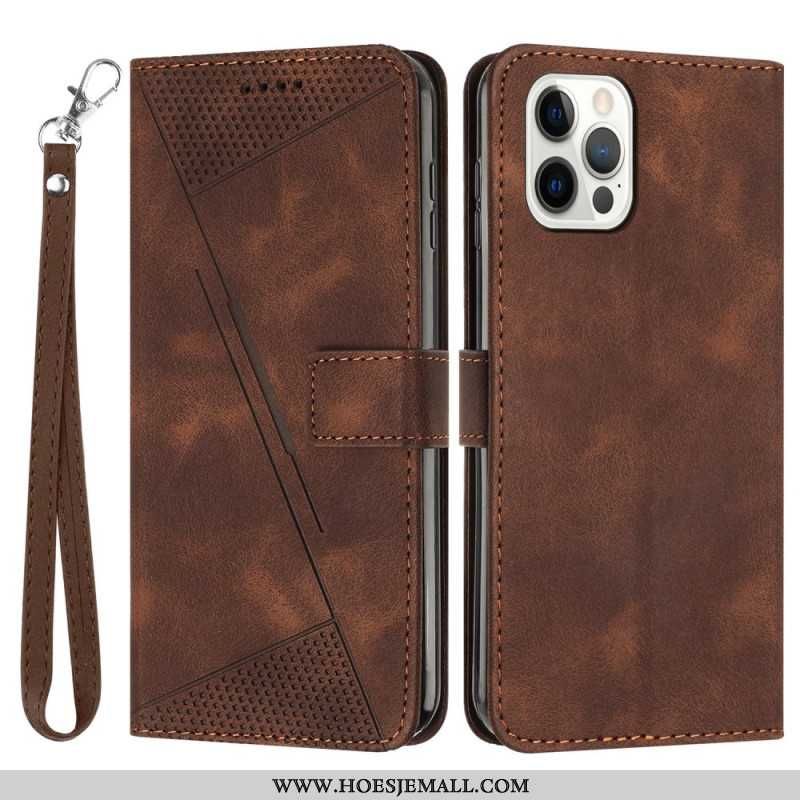 Flip Case Leren iPhone 16 Pro Max Geometrisch Bandontwerp