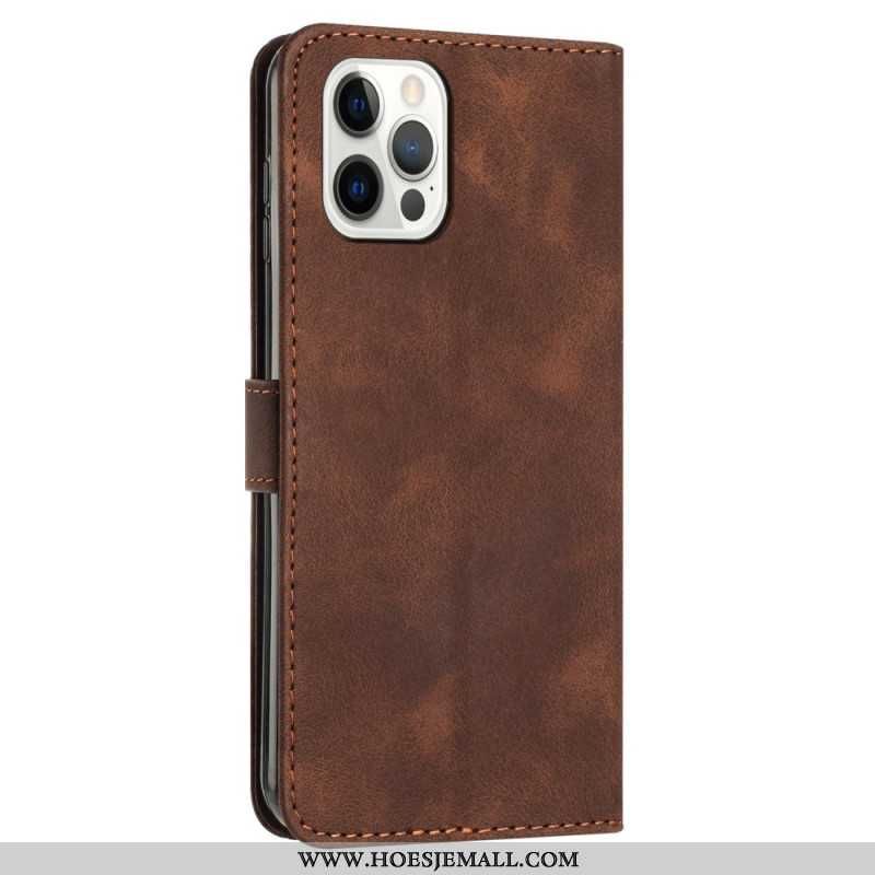 Flip Case Leren iPhone 16 Pro Max Geometrisch Bandontwerp