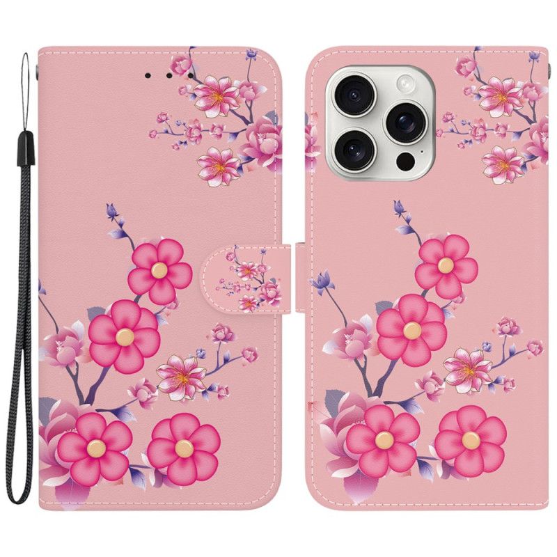 Flip Case Leren iPhone 16 Pro Max Sakura-band