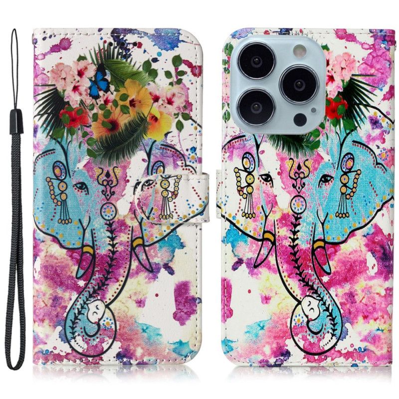 Folio-hoesje iPhone 16 Pro Max Aquarelolifant Met Koord