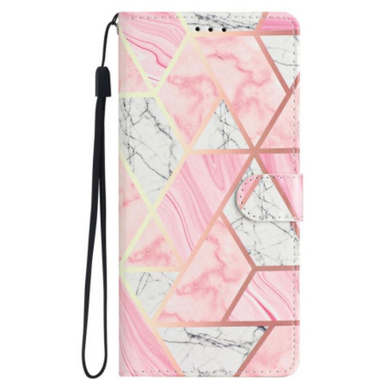 Folio-hoesje iPhone 16 Pro Max Roze Marmer Met Riem