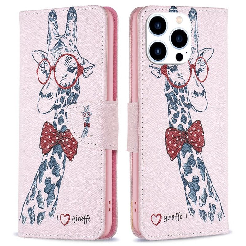 Folio-hoesje iPhone 16 Pro Max Telefoonhoesje Intellectuele Giraffe