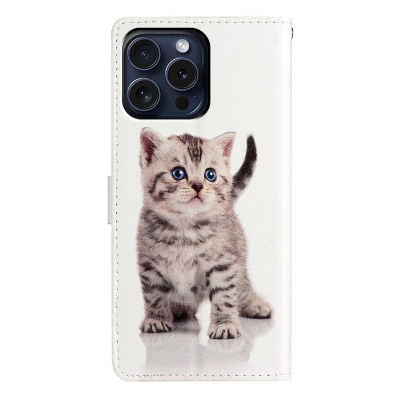 Folio-hoesje iPhone 16 Pro Max Telefoonhoesje Schattige Kat Met Riem