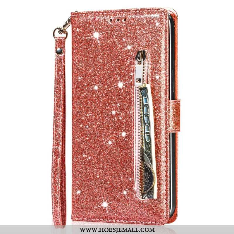 Folio-hoesje iPhone 16 Pro Max Zak Met Glitterrits