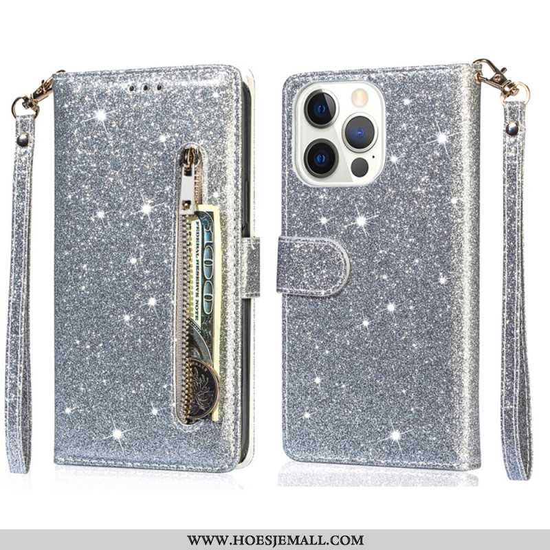 Folio-hoesje iPhone 16 Pro Max Zak Met Glitterrits