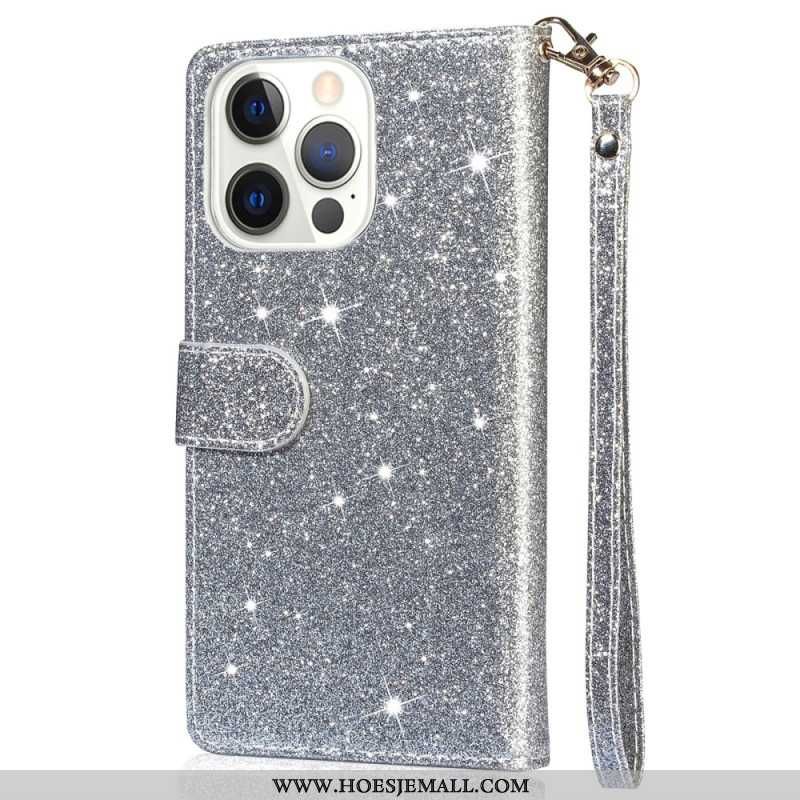 Folio-hoesje iPhone 16 Pro Max Zak Met Glitterrits