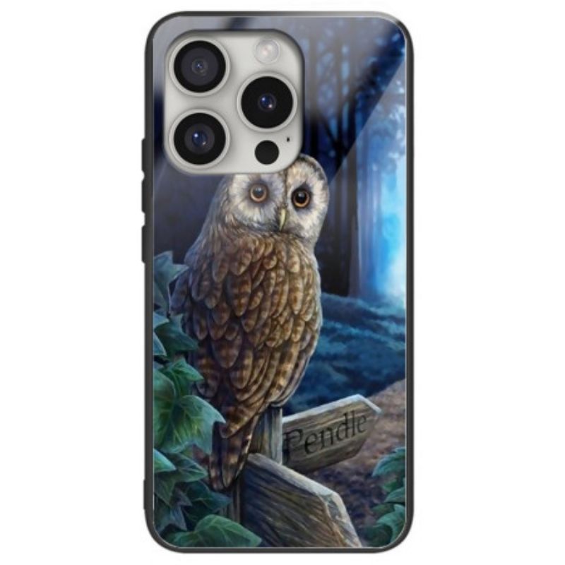 Hoesje Voor iPhone 16 Pro Max Uil Van Gehard Glas In Het Bos