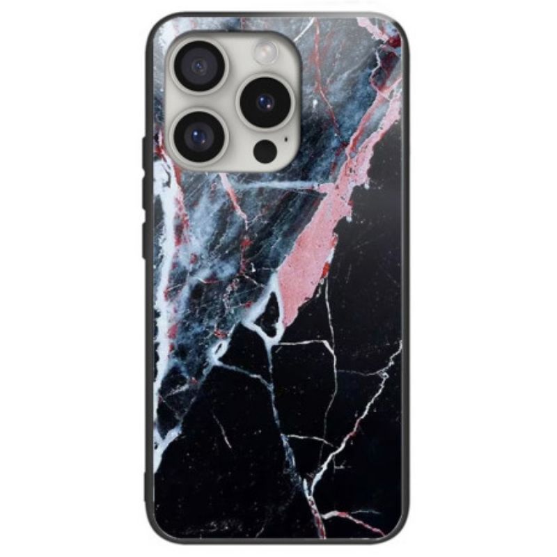 Hoesje Voor iPhone 16 Pro Max Zwart Marmer Gehard Glas