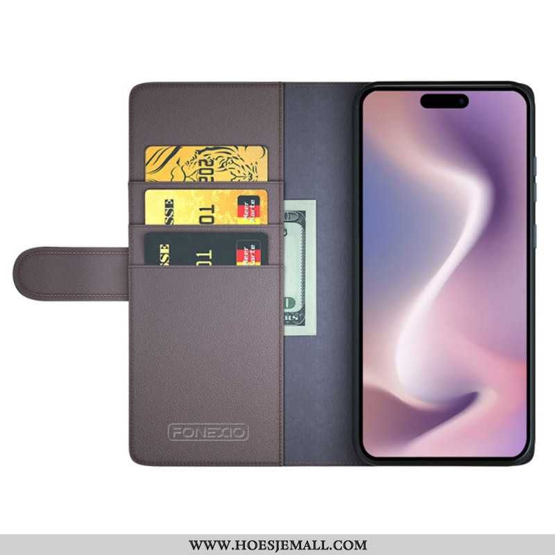 Leren Hoesje iPhone 16 Pro Max Echt Leer Bescherming Hoesje