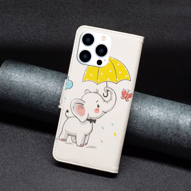 Leren Hoesje iPhone 16 Pro Max Paraplu En Olifant Bescherming Hoesje