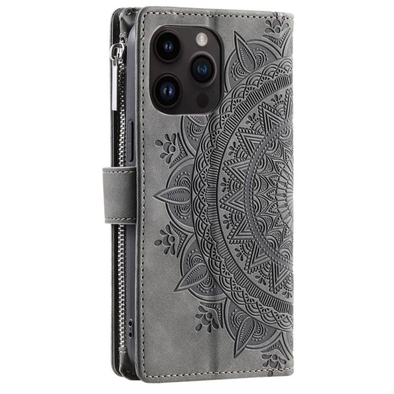 Leren Hoesje iPhone 16 Pro Max Portemonnee Met Mandala-suède-effect