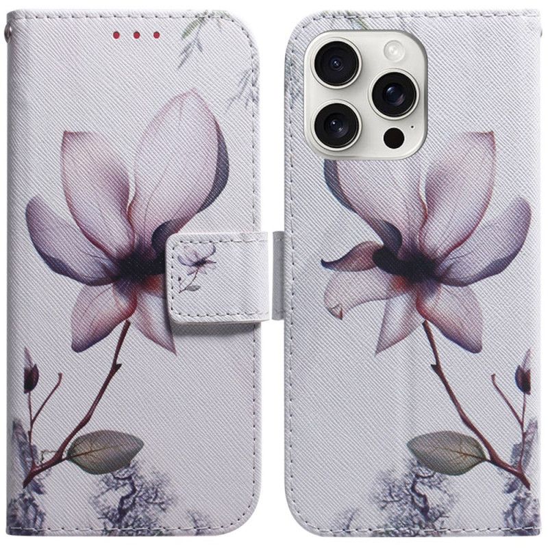 Leren Hoesje iPhone 16 Pro Max Roze Bloem