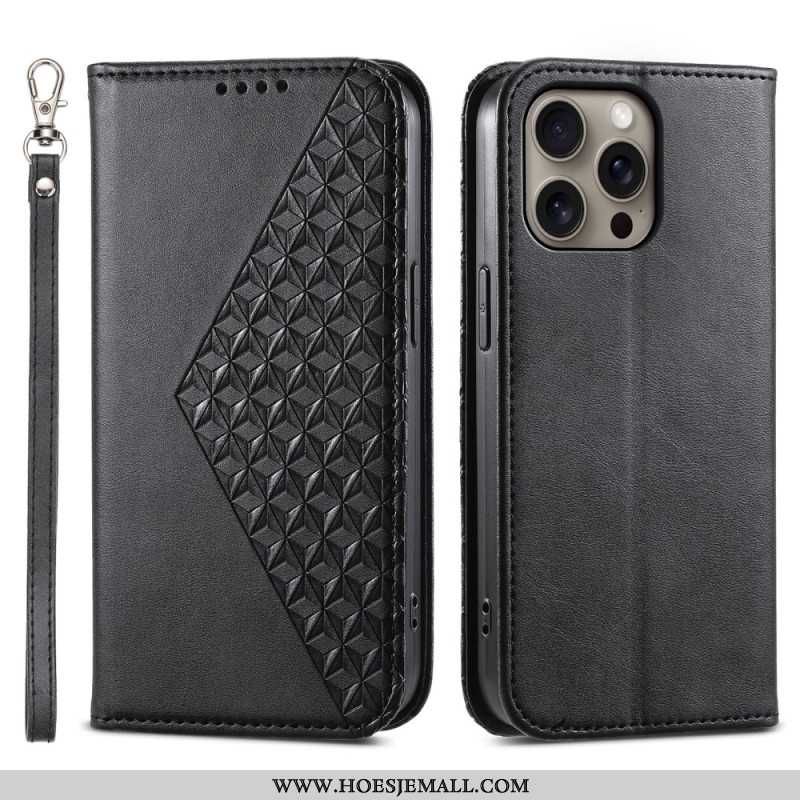 Leren Hoesje iPhone 16 Pro Max Ruitpatroon Met Band Bescherming Hoesje