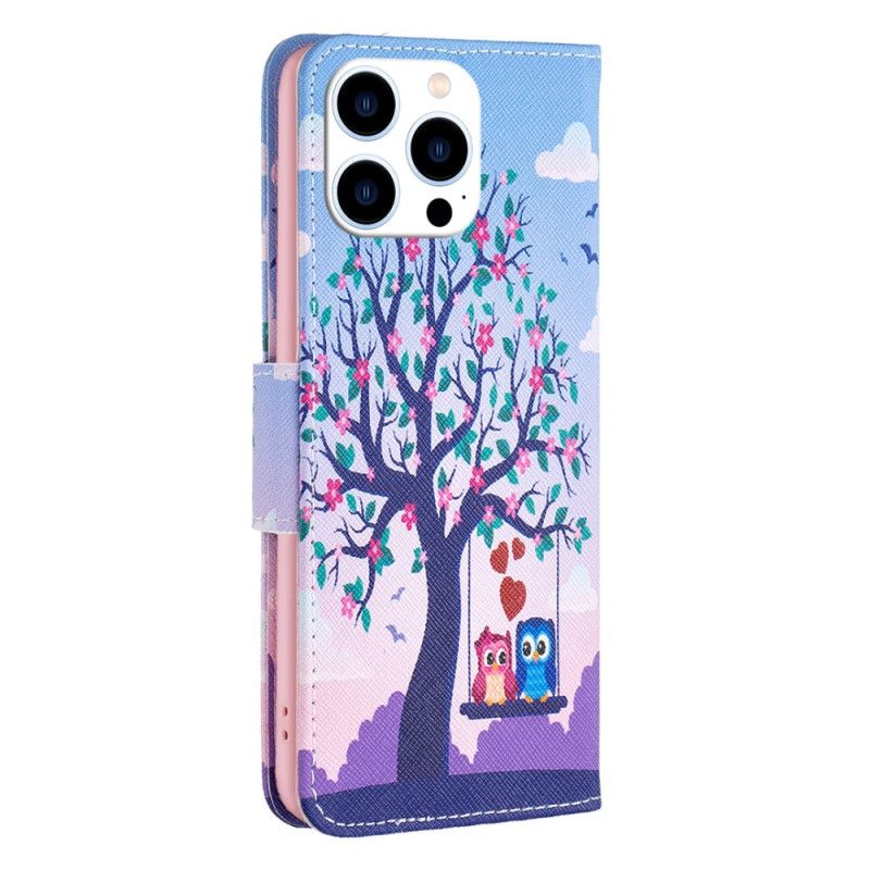 Leren Hoesje iPhone 16 Pro Max Twee Uilen Bescherming Hoesje