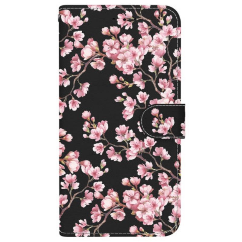 Leren Hoesje iPhone 16 Pro Max Vastgebonden Pruimenbloesems Bescherming Hoesje