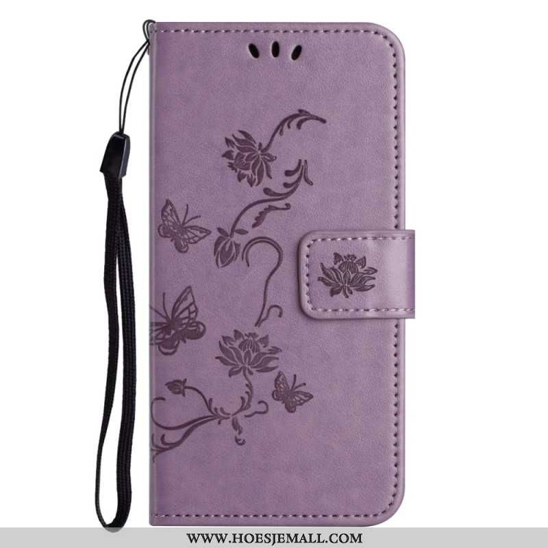 Leren Hoesje iPhone 16 Pro Max Vlinders En Bloemen Bescherming Hoesje