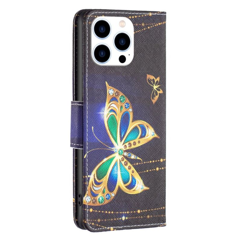 Leren Hoesje iPhone 16 Pro Max Vlindersieraden Bescherming Hoesje