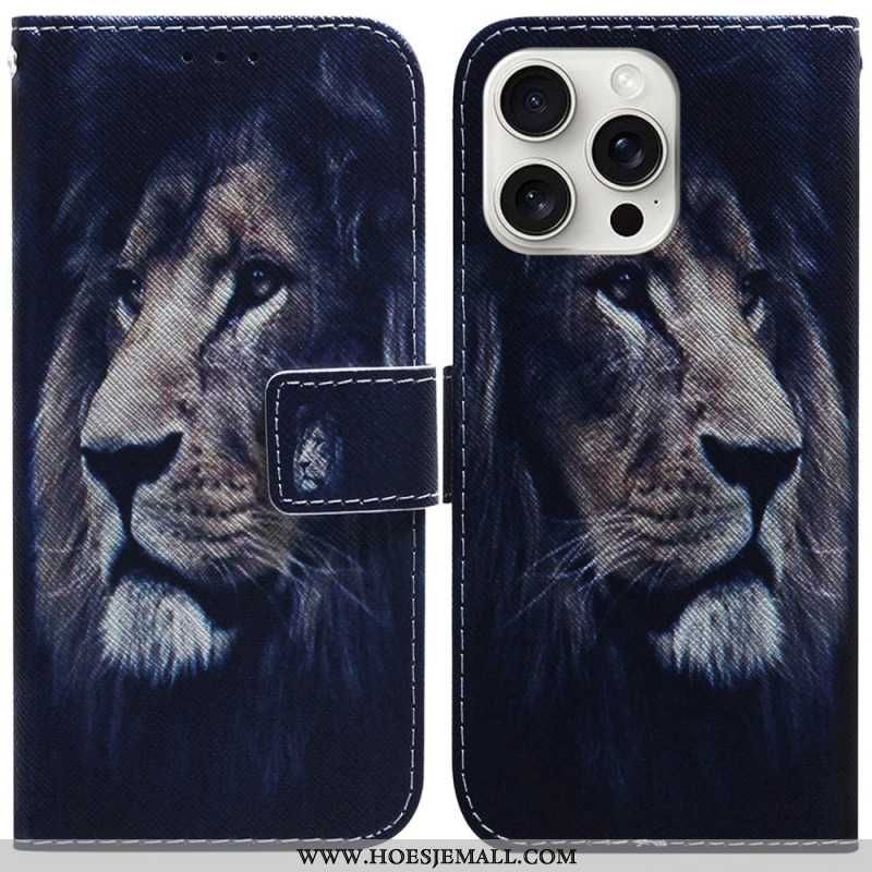 Leren Hoesje Voor iPhone 16 Pro Max Dromende Leeuw