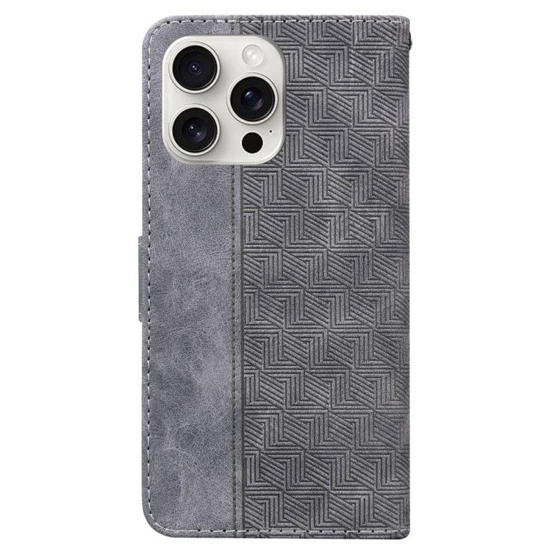 Leren Hoesje Voor iPhone 16 Pro Max Geweven Patroon Met Bandjes