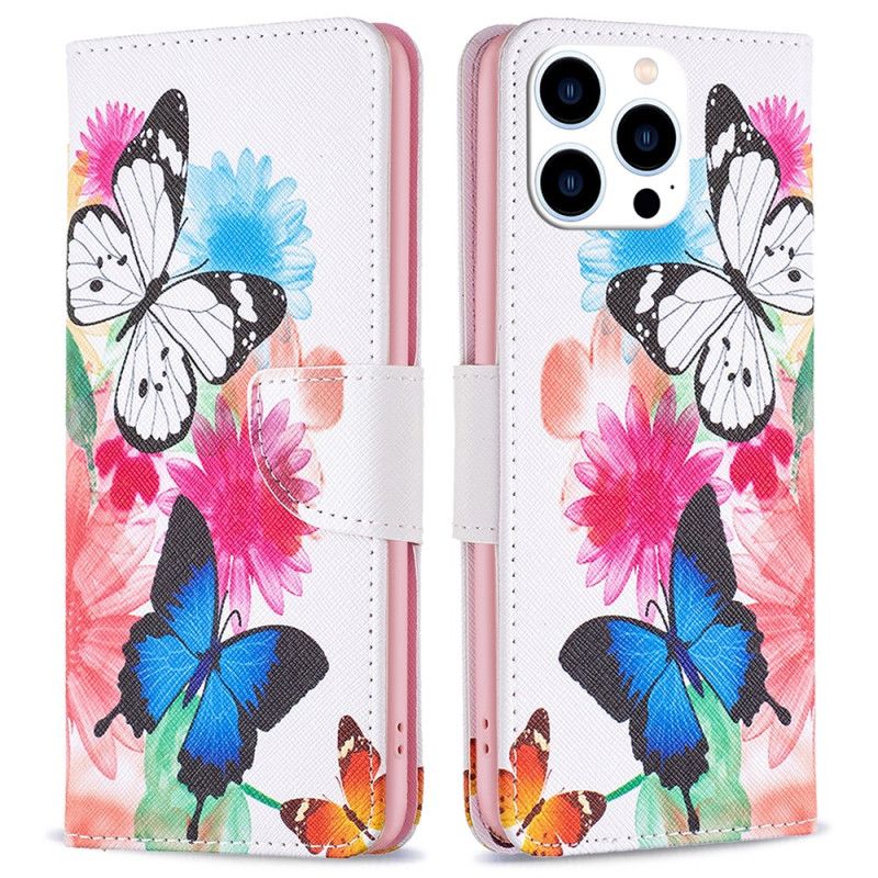 Leren Hoesje Voor iPhone 16 Pro Max Twee Vlinders