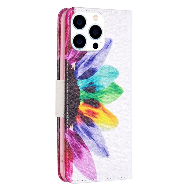 Leren Hoesje Voor iPhone 16 Pro Max Waterverfbloem