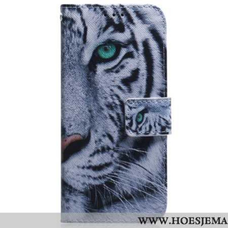 Leren Hoesje Voor iPhone 16 Pro Max Witte Tijger