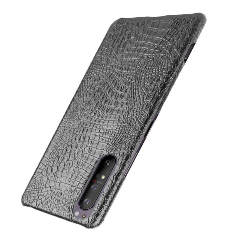 Case Hoesje Sony Xperia 1 II Wit Zwart Telefoonhoesje Krokodillenhuideffect