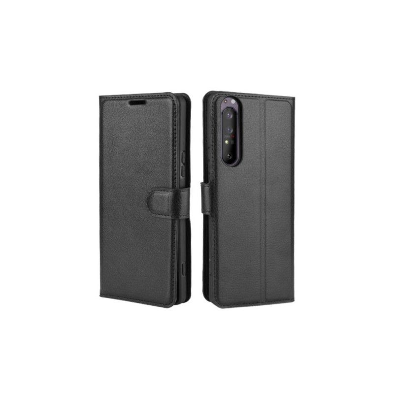 Cover Folio-hoesje Sony Xperia 1 II Wit Zwart Telefoonhoesje Lychee Kunstleer