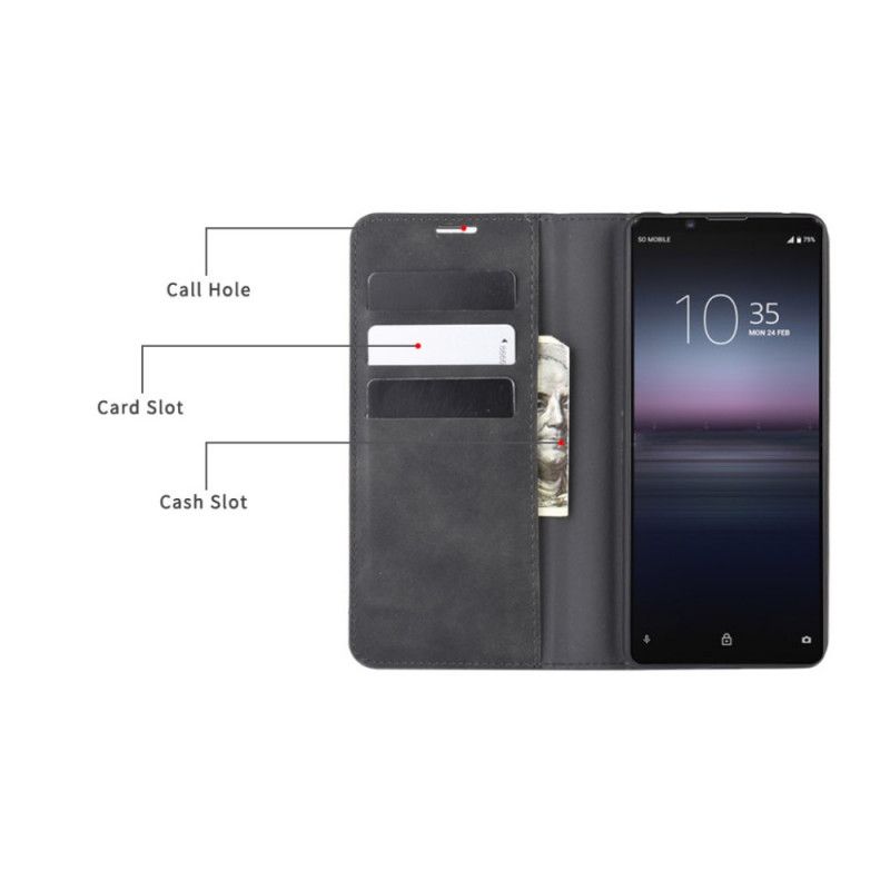 Folio-hoesje Sony Xperia 1 II Zwart Zacht Leereffect