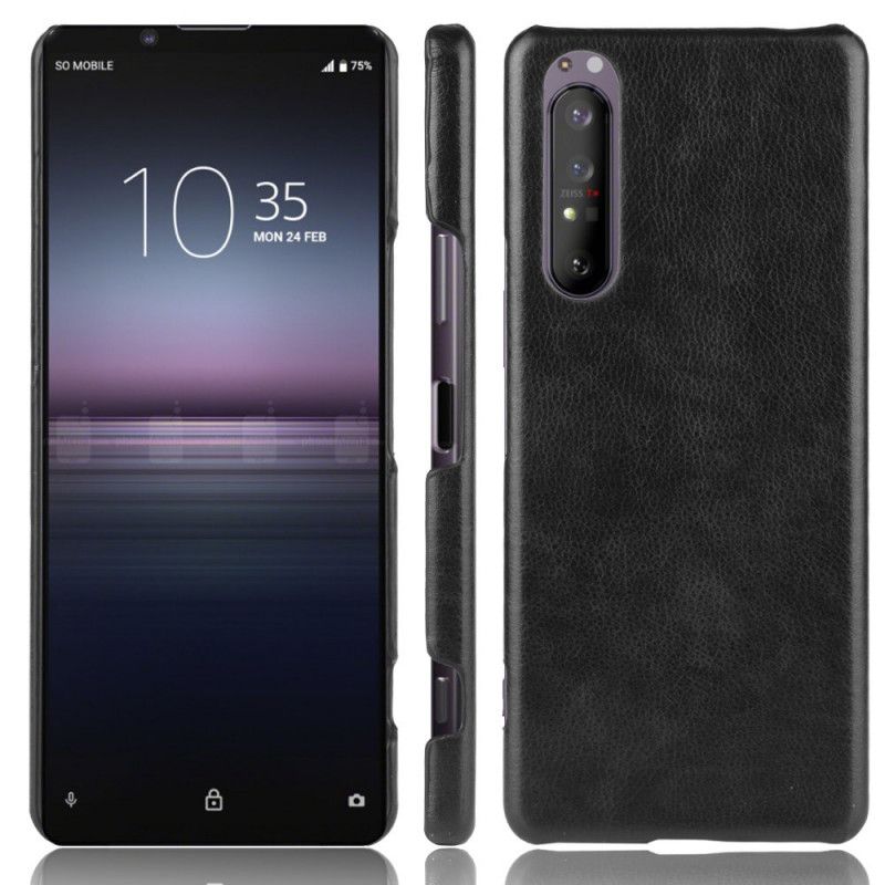 Hoesje Sony Xperia 1 II Grijs Zwart Lychee Leereffect