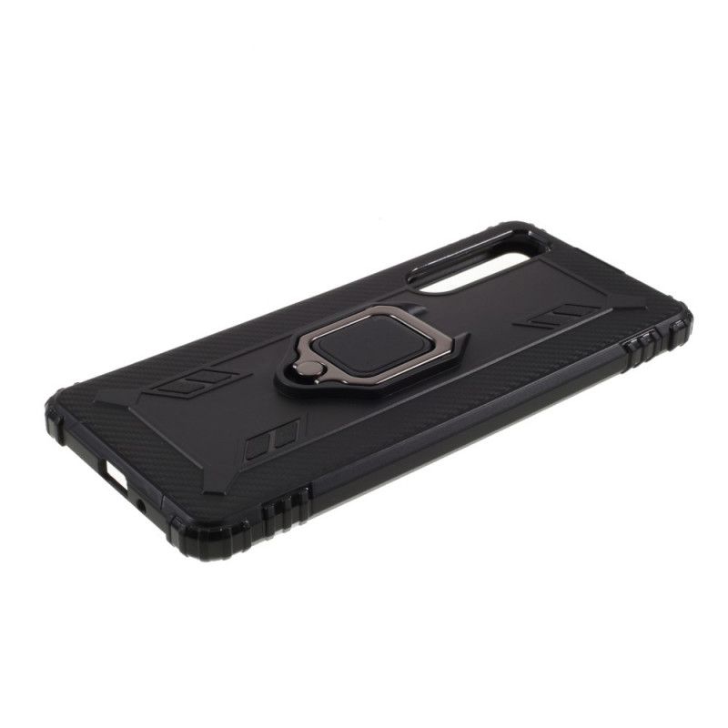 Hoesje Sony Xperia 1 II Rood Zwart Ring En Koolstofvezel