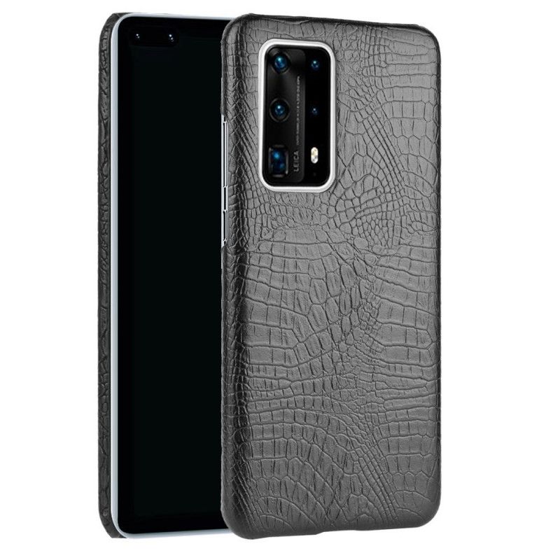 Case Hoesje Huawei P40 Pro Roze Zwart Telefoonhoesje Effect Van Krokodillenleer