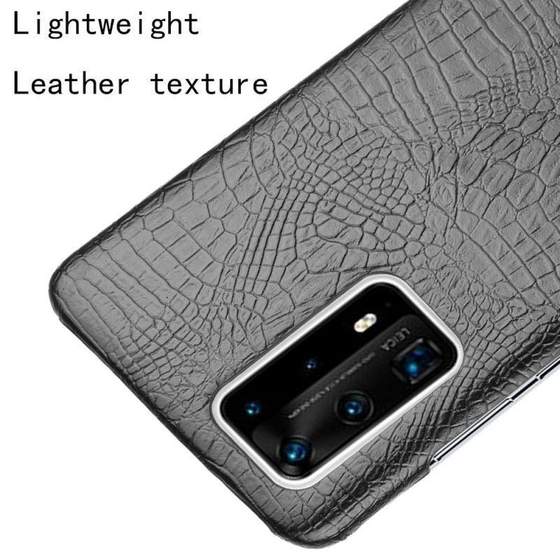 Case Hoesje Huawei P40 Pro Roze Zwart Telefoonhoesje Effect Van Krokodillenleer