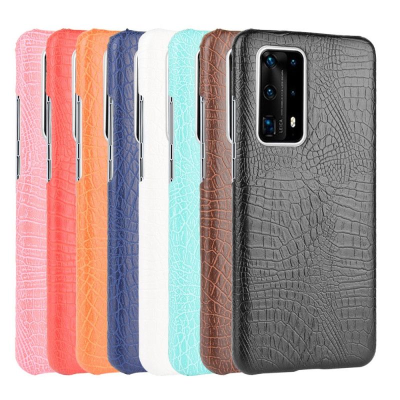 Case Hoesje Huawei P40 Pro Roze Zwart Telefoonhoesje Effect Van Krokodillenleer