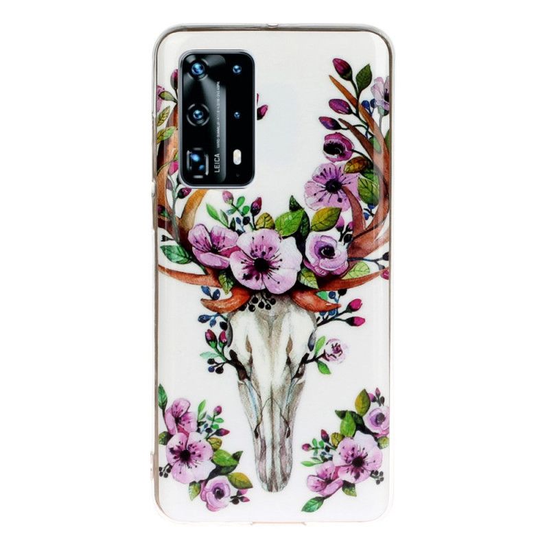 Cover Hoesje Huawei P40 Pro Telefoonhoesje Eland Met Fluorescerende Bloemen