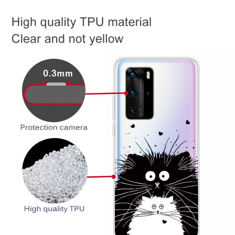 Cover Hoesje Huawei P40 Pro Telefoonhoesje Transparant Verrast Katten