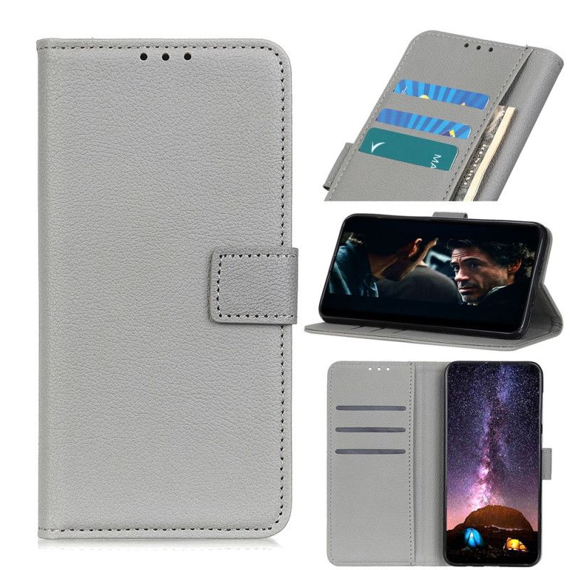 Flip Case Leren Huawei P40 Pro Grijs Zwart Retro Imitatieleren Stiksels