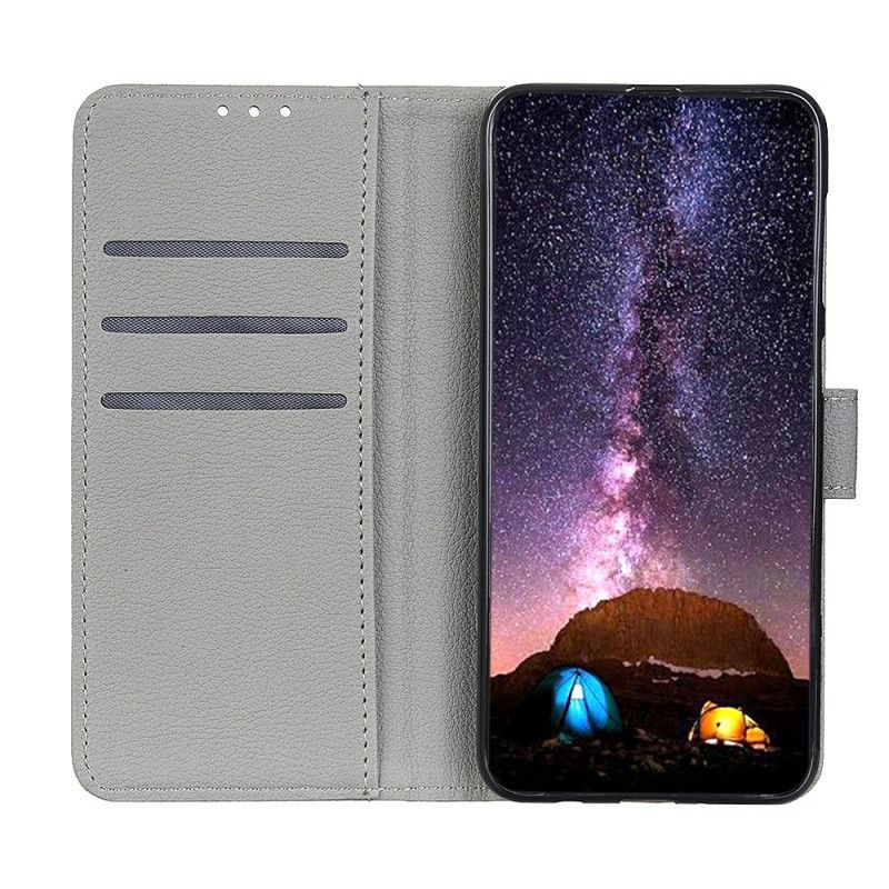 Flip Case Leren Huawei P40 Pro Grijs Zwart Retro Imitatieleren Stiksels