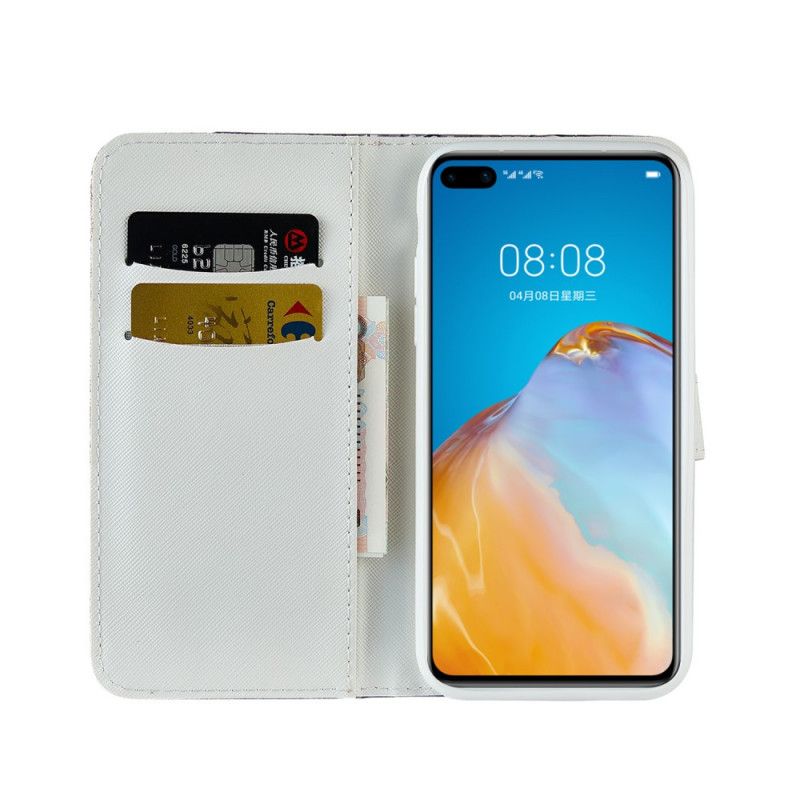 Flip Case Leren Huawei P40 Pro Lichtblauw Groen Krokodil Diamanten