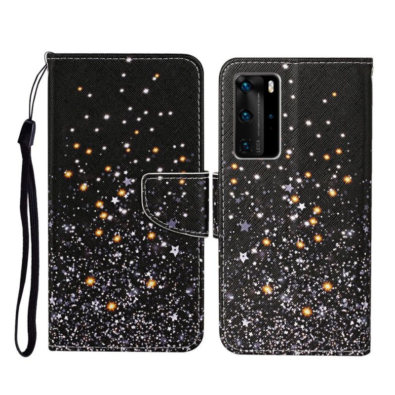 Flip Case Leren Huawei P40 Pro Sterren En Pailletten Met Riempje