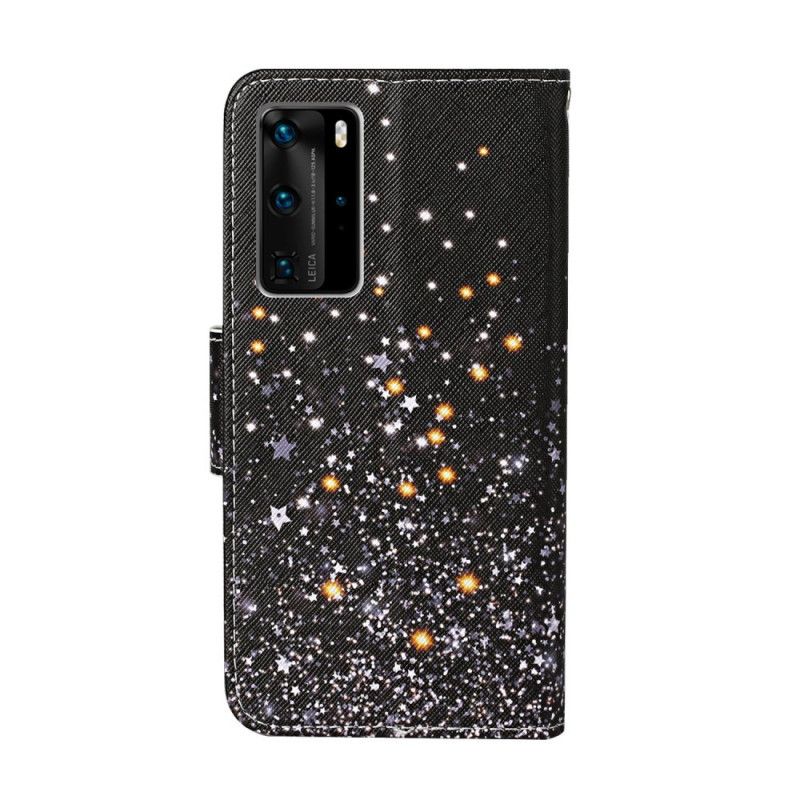 Flip Case Leren Huawei P40 Pro Sterren En Pailletten Met Riempje