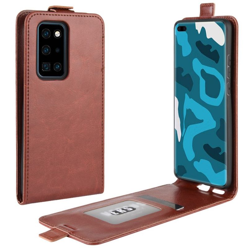 Flip Case Leren Huawei P40 Pro Wit Zwart Opvouwbaar