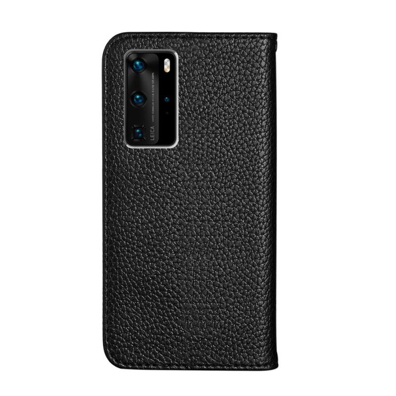 Folio-hoesje voor Huawei P40 Pro Grijs Zwart Ultra Chic Lychee Kunstleer