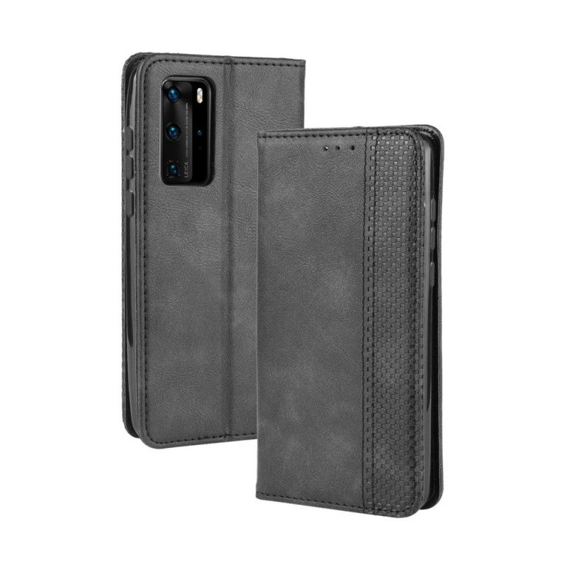 Folio-hoesje voor Huawei P40 Pro Rood Zwart Gestileerd Vintage Leereffect