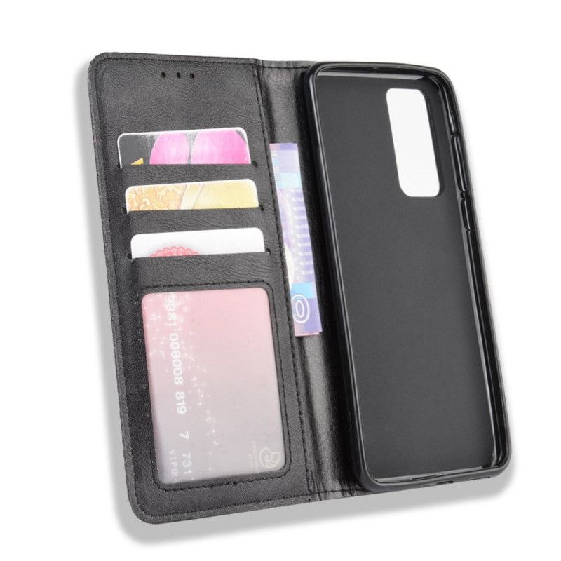 Folio-hoesje voor Huawei P40 Pro Rood Zwart Gestileerd Vintage Leereffect