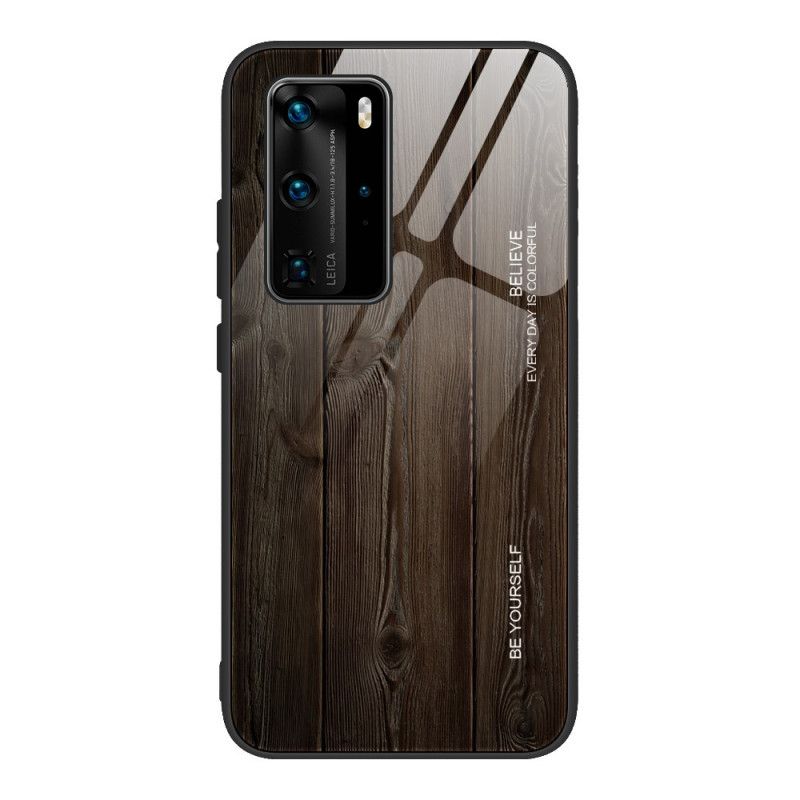 Hoesje Huawei P40 Pro Grijs Zwart Designglas Van Gehard Hout