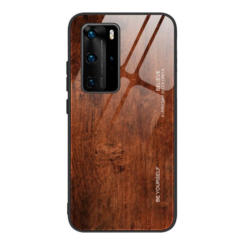 Hoesje Huawei P40 Pro Grijs Zwart Designglas Van Gehard Hout